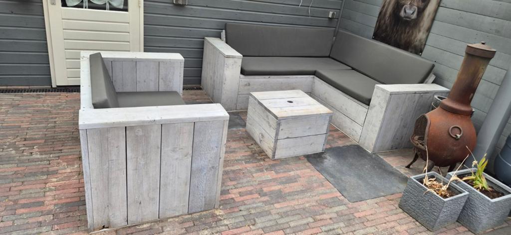 Steigerhouten loungeset, Tuin en Terras, Tuinsets en Loungesets, Ophalen, Gebruikt, Steigerhout, Bank