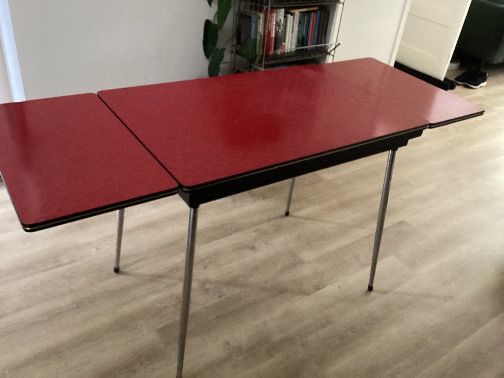 Formica inklapbare tafel rood klaptafel ‘70 keukentafel, Ophalen, Huis en Inrichting