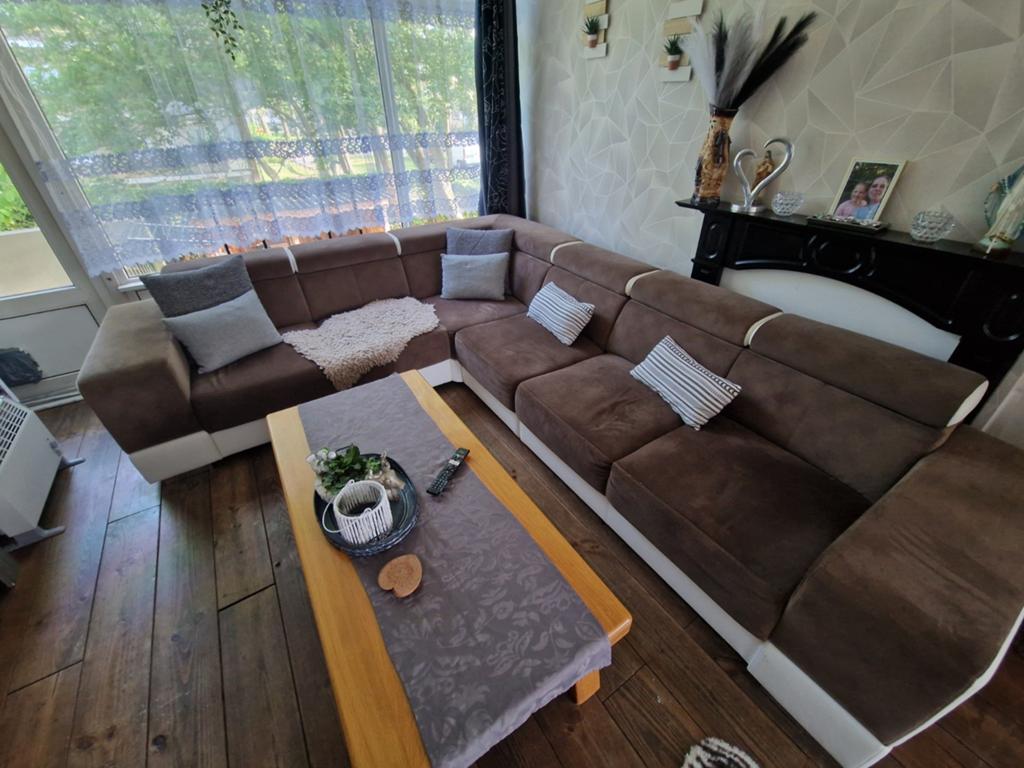Moderne Hoekbank - Bruin met Wit, Ophalen, Gebruikt, 100 tot 125 cm, Hoekbank