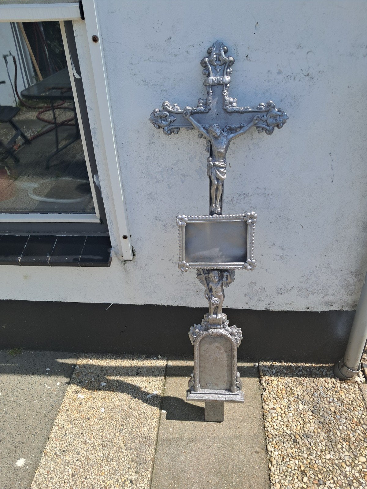 Gietijzeren Jezus Kruis met Engel, gezandstraald, Antiek en Kunst, Ophalen of Verzenden