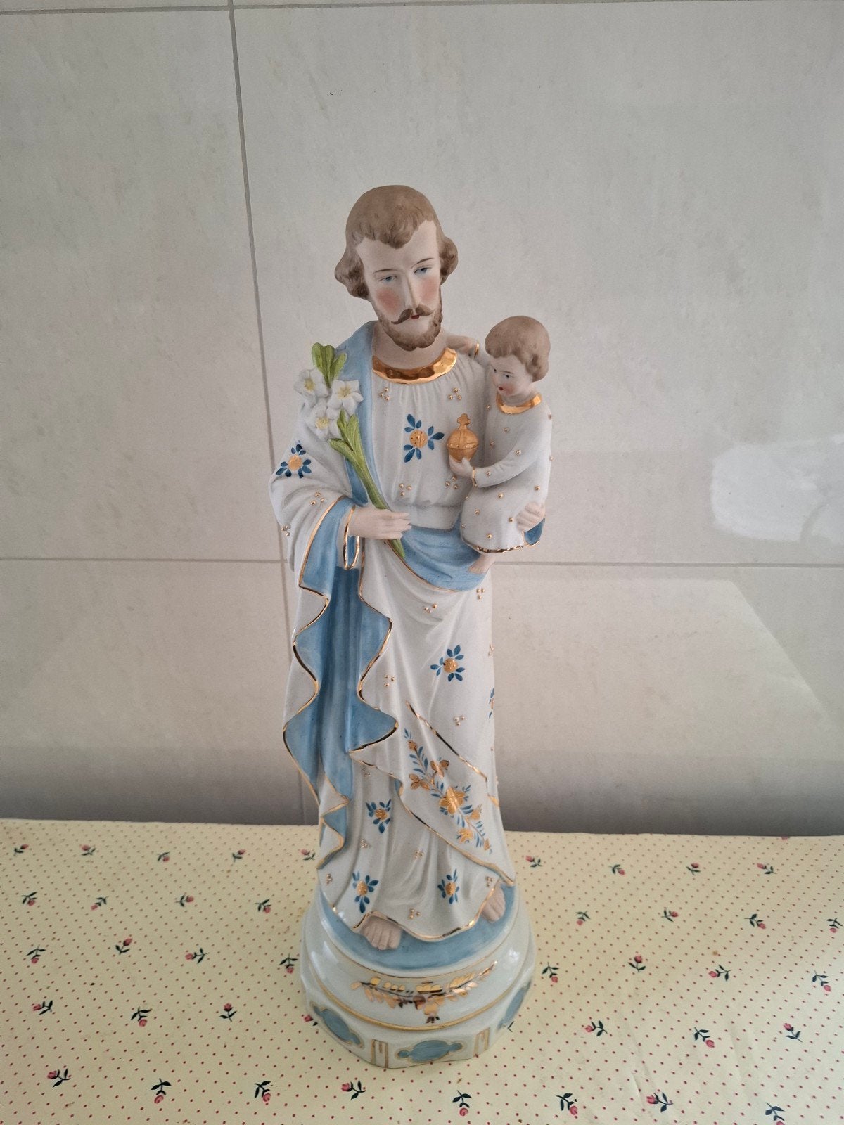 Sint Jozef met kind beeld biscuit porselein, Antiek en Kunst, Antiek | Religie, Ophalen of Verzenden