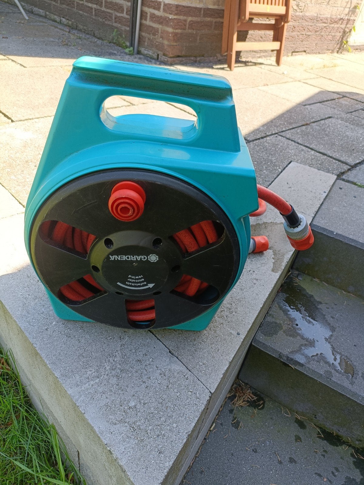 Gardena tuinslanghaspel met slang 15 meter, Ophalen, Gebruikt, Tuinslanghaspel