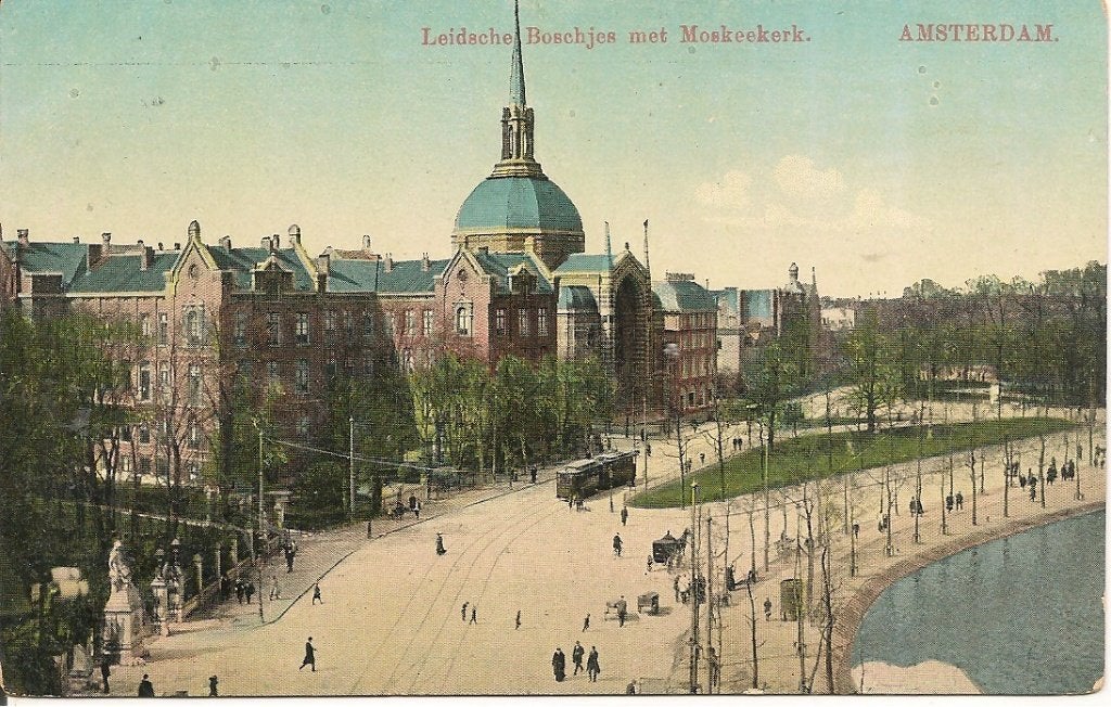 Oude Ansichtkaart: Leidse Bosjes met Moskeepark, Amsterdam, Ophalen of Verzenden, Voor 1920, Gelopen, Noord-Holland