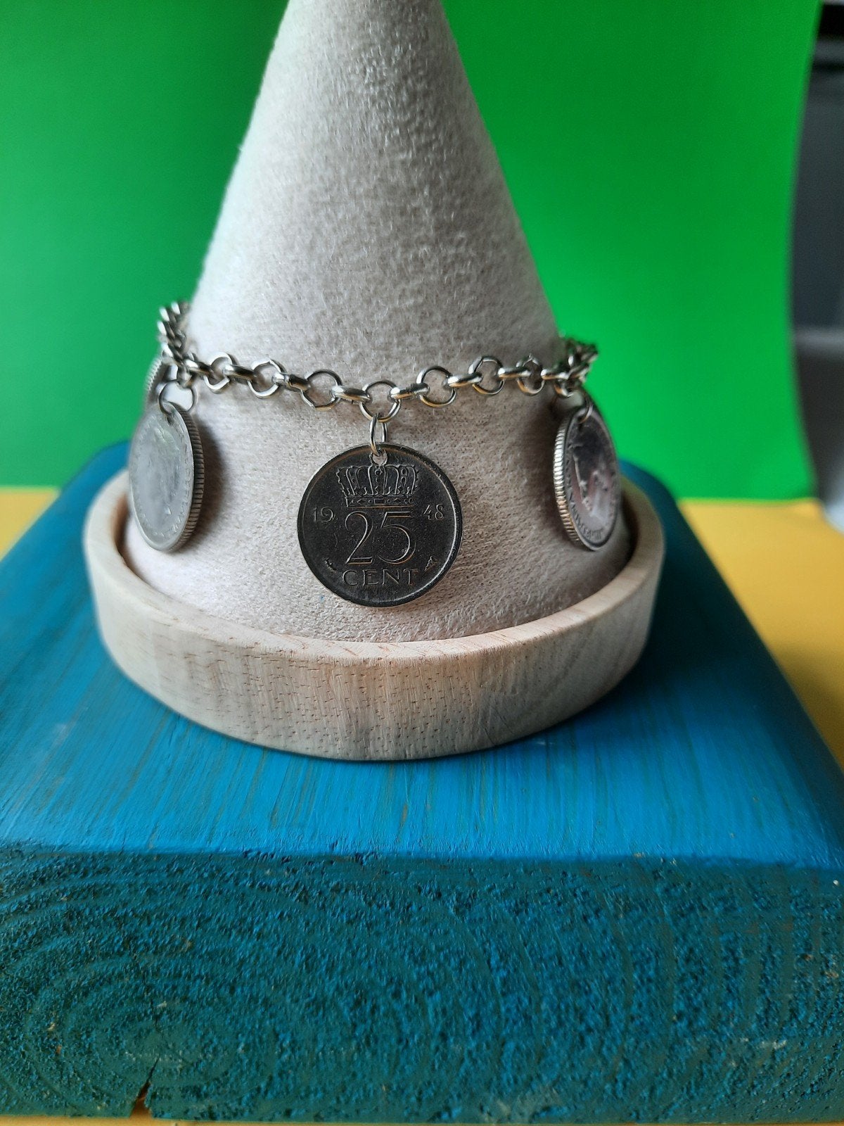 Wilhelmina 6 Kwartjes Armband. 17.5cm, Sieraden, Tassen en Uiterlijk, Armbanden, Ophalen of Verzenden, Zo goed als nieuw, Zilver