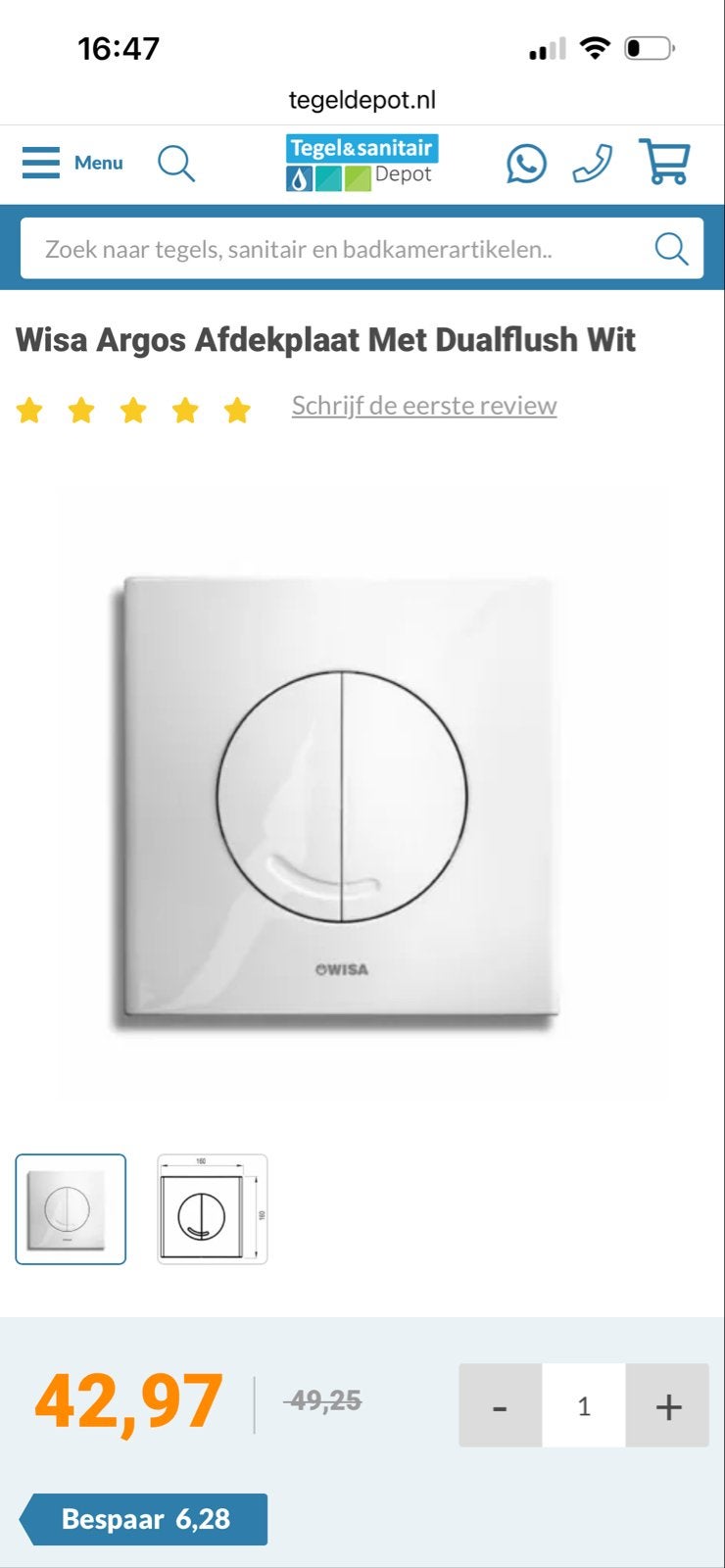Wisa Argos Afdekplaat Met Dualflush Wit, Huis en Inrichting, Minder dan 50 cm, Overige typen, Nieuw, Ophalen of Verzenden