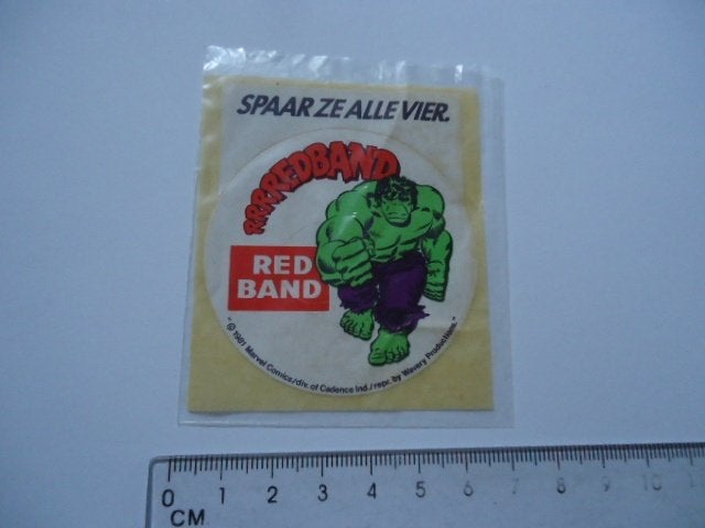 sticker oud HULK strip cartoon 1981 Marvel comics red band, Verzamelen, Stickers, Zo goed als nieuw, Verzenden