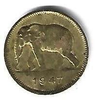 Congo (Belgisch) & Ruanda-Urundi 2 francs 1947 km 28 xf, Ophalen of Verzenden, Overige landen, Losse munt