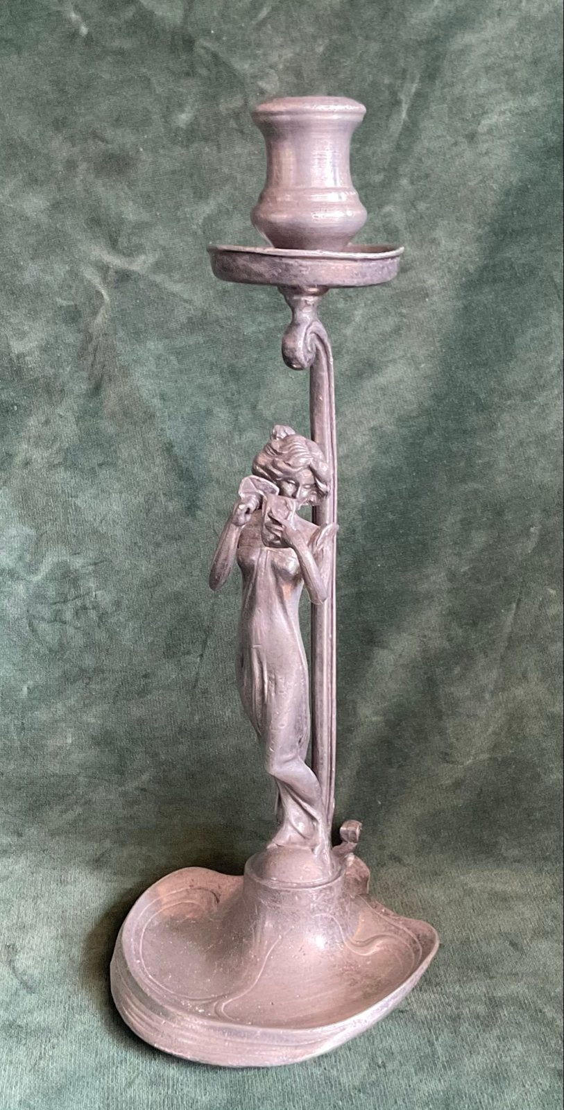 Mooie tinnen Jugendstil kandelaar - 27,5 cm hoog, Ophalen of Verzenden, Overige materialen