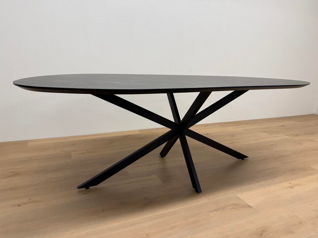 Organische eettafel HPL Marmer 220x105 - Direct Leverbaar, 100 tot 150 cm, 200 cm of meer, Ophalen of Verzenden, Zo goed als nieuw