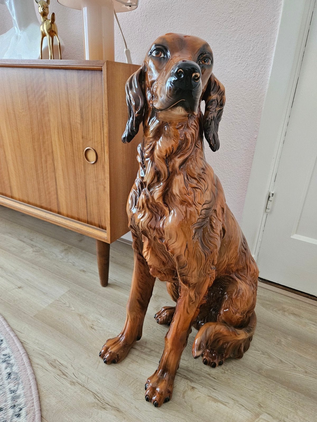 Vintage XL Made in Italy keramiek hond Ierse Setter 82 cm, Ophalen, 82 cm, Handgemaakt, Beeld