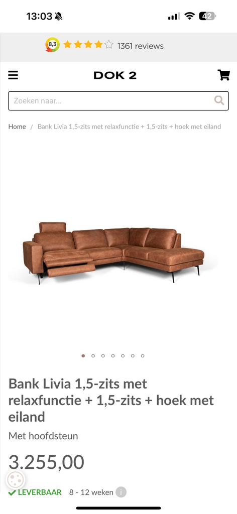 ZGAN DOK 2 Cognac Hoekbank Livia met Relax Functie / 260x223, 250 tot 300 cm, -, -, Leer