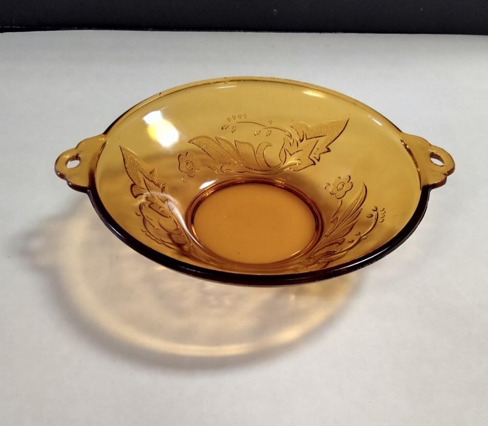 vintage  amberkleurig glas schaaltje met oren, Ophalen of Verzenden