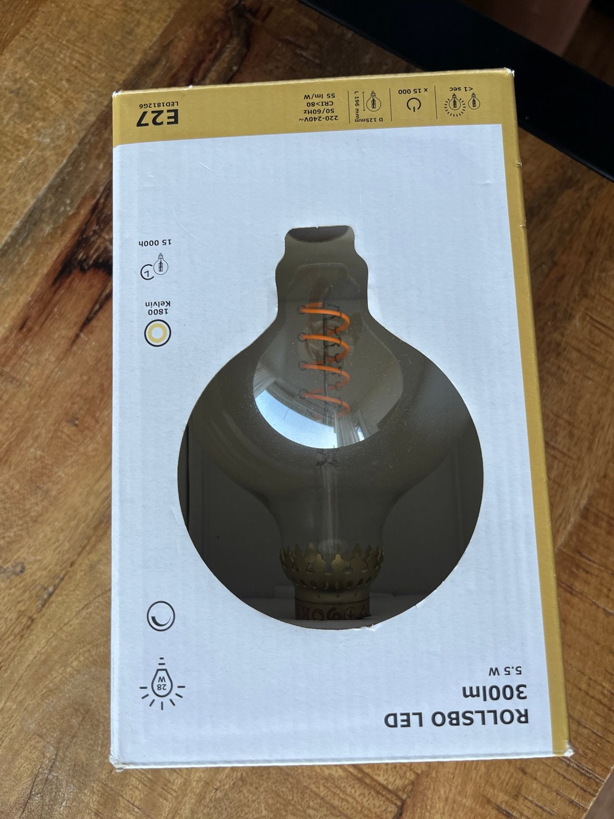 IKEA ROLLSBO LED E27 lamp 1800K 300lm 5.5W, Ophalen, Overige kleuren, Nieuw, Glas