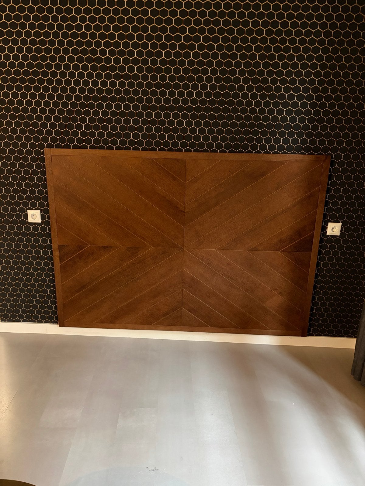 Hoofdbord bed 170x120 cm - Hout met visgraatpatroon, Huis en Inrichting, Ophalen, Gebruikt, Bruin, Tweepersoons