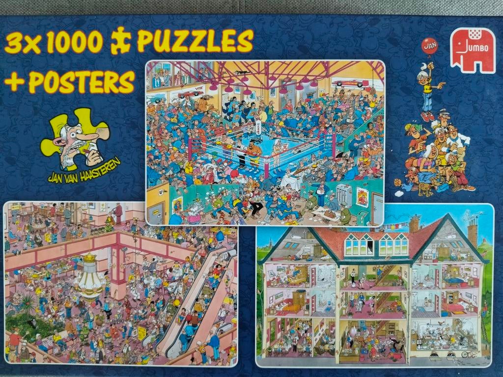 Jan van Haasteren puzzeldoos 3x 1000 te koop, Hobby en Vrije tijd, Denksport en Puzzels, Ophalen of Verzenden, 500 t/m 1500 stukjes