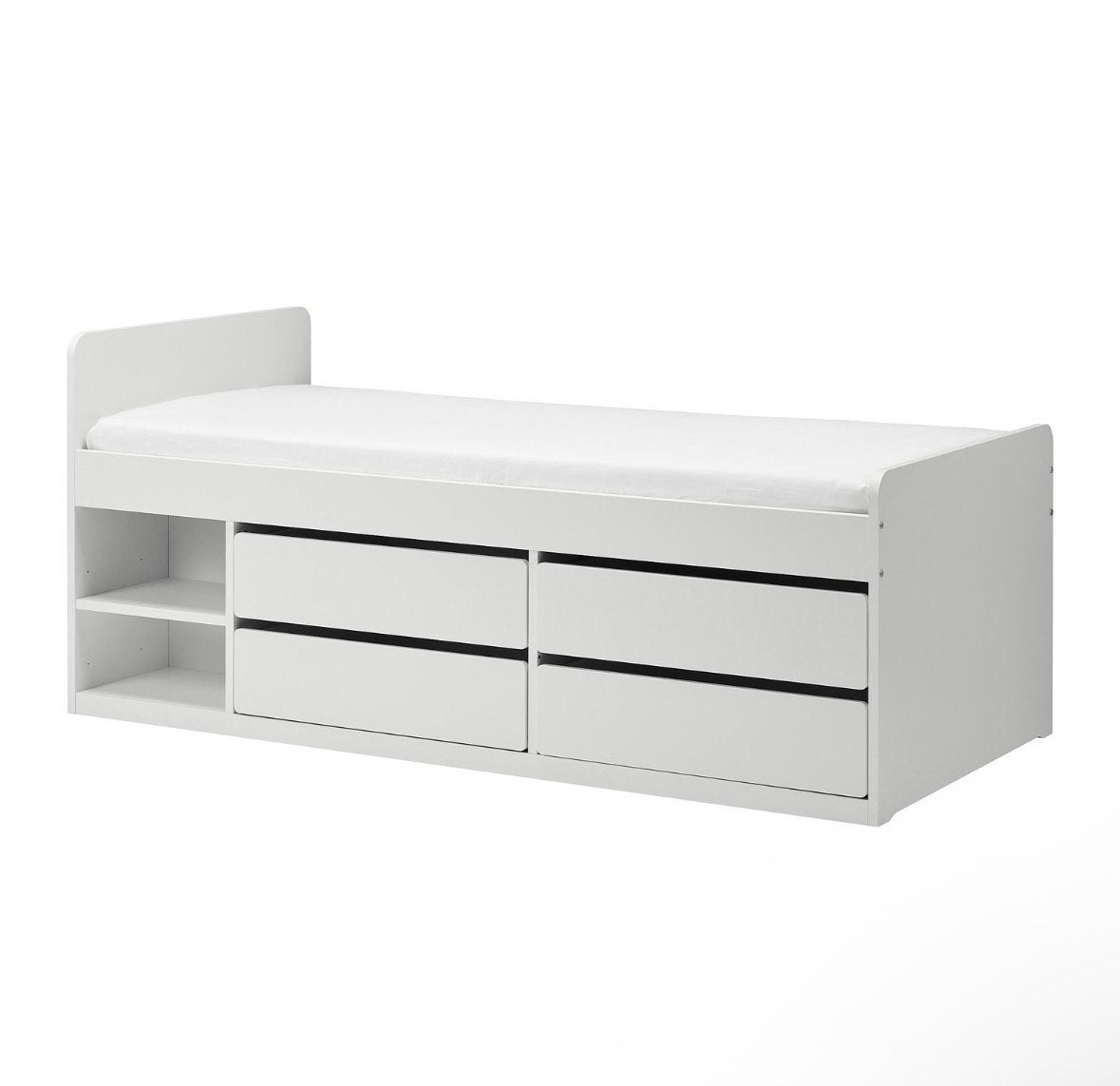 IKEA SLÄKT Eenpersoonsbed, opbergruimte en lattenbodem, wit, Ophalen, Gebruikt, 90 cm, Eenpersoons