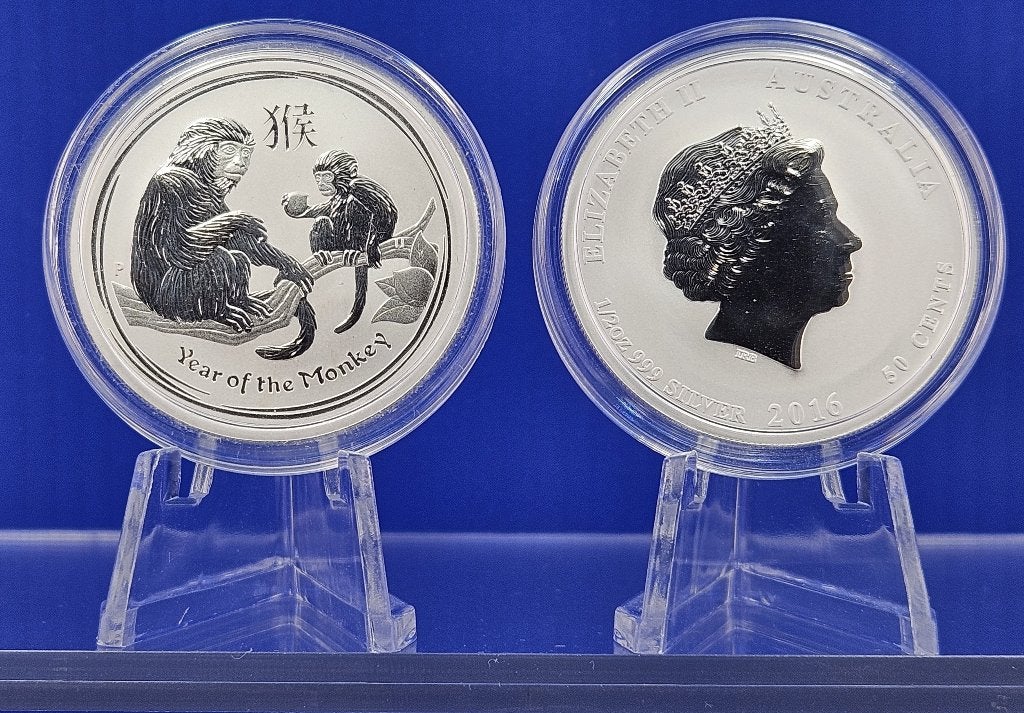 (10822) AUSTRALIA LUNAR II  2 STUKS  MONKEY 2006  0,5 OUNCE, Ophalen of Verzenden, Setje, Zilver