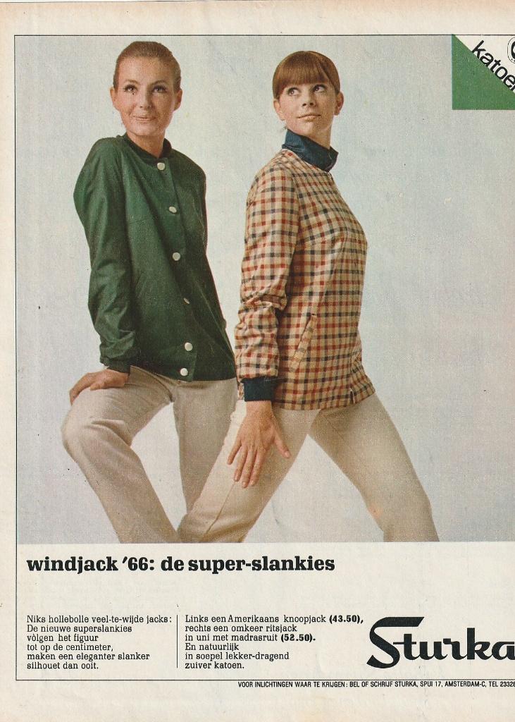 Retro reclame 1966 Sturka damesmode windjacks superslankies, Verzenden, Overige typen