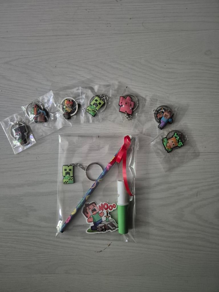Traktatie minecraft sleutelhanger+sticker,game potlood+snoep, Ophalen of Verzenden, Nieuw, Feestartikel, Verjaardag