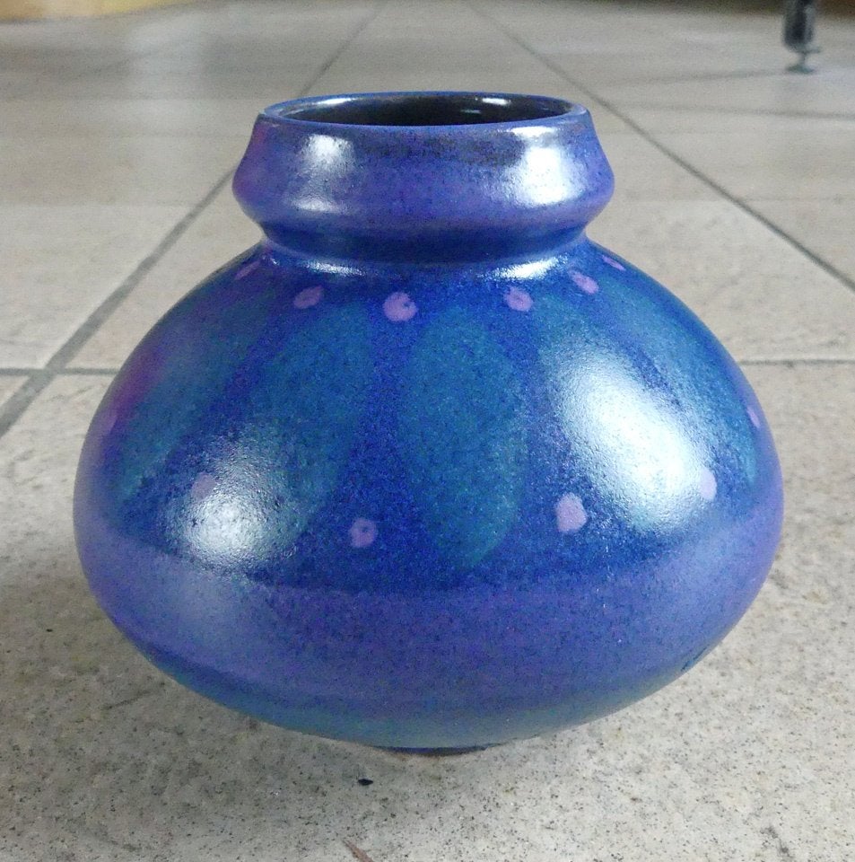 Vintage vaas KMK Viola blauw groen paars West-Germany vaasje, Ophalen of Verzenden, Gebruikt, Blauw, Steen/keramiek