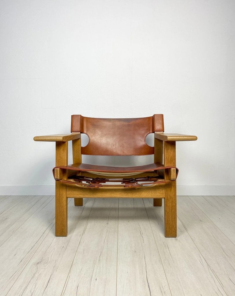 Børge Mogensen Spanish Chair eiken Fredericia vintage 50s, Huis en Inrichting, Ophalen of Verzenden, Zo goed als nieuw, Leer, Vintage