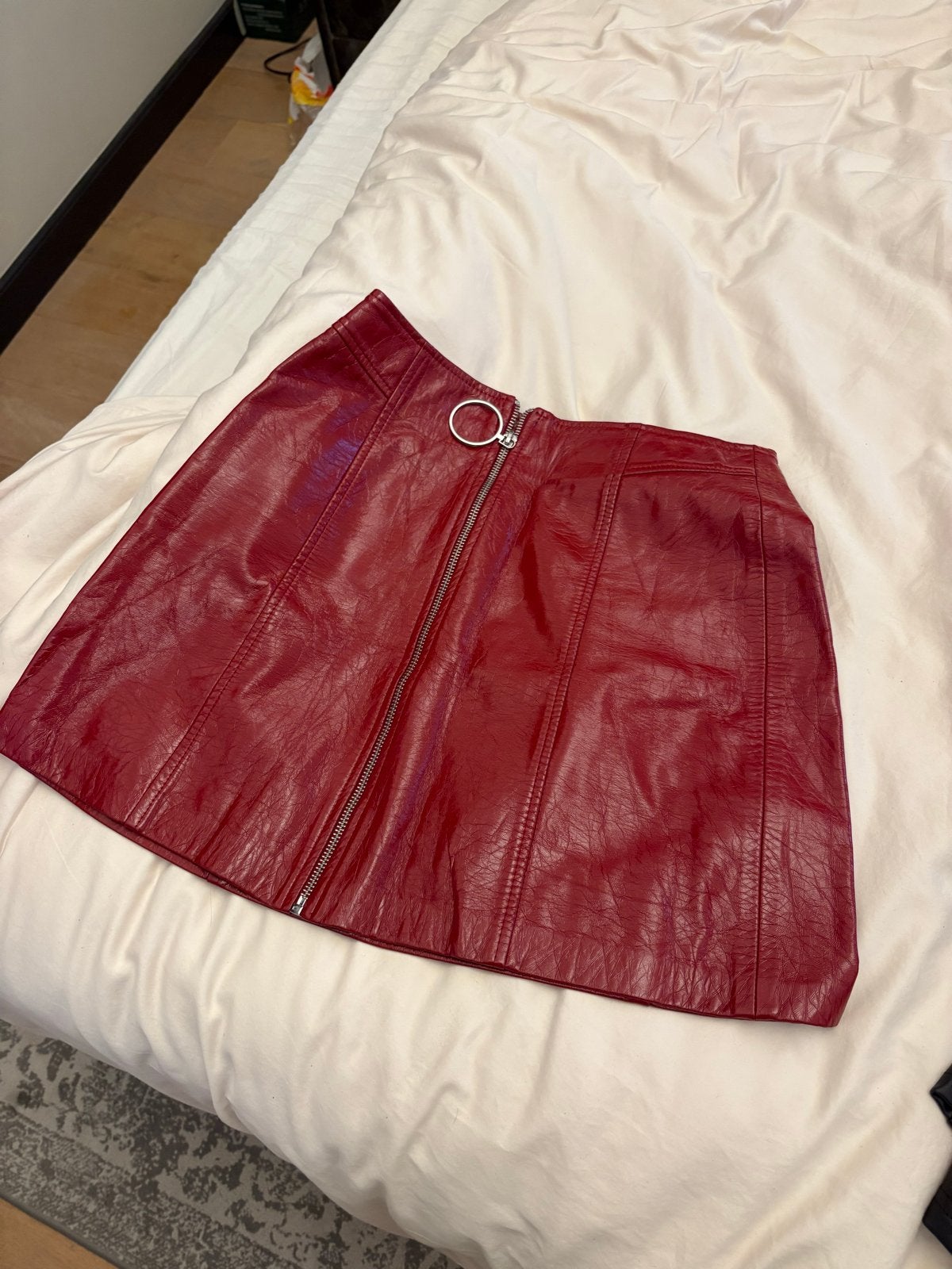 Rode leren rok met rits, Kleding | Dames, Verzenden, Zo goed als nieuw, Maat 36 (S), Boven de knie