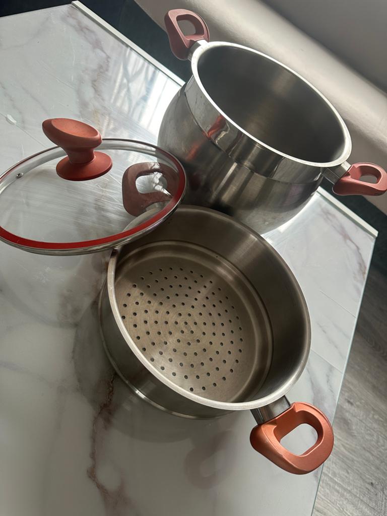Roestvrijstalen Koskous Pan met Stoominzet en Deksel, Ophalen, Gebruikt, Rvs, Kookpan of Snelkookpan