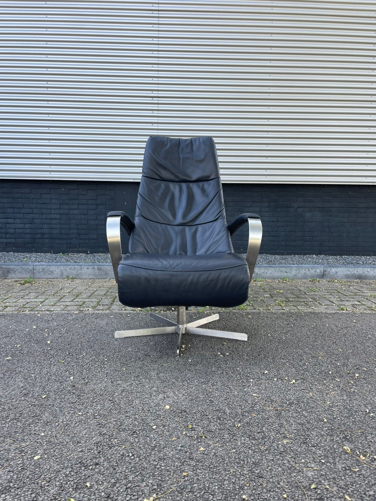 Grijs / blauwe leren prominent humberto relax fauteuil, Ophalen, Minder dan 75 cm, 50 tot 75 cm, A