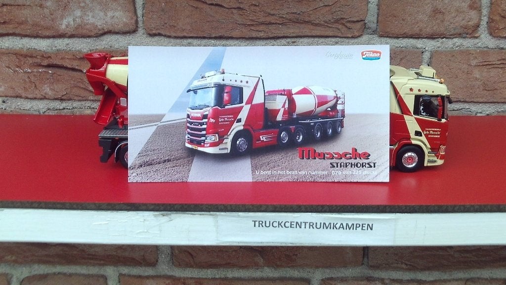 Tekno  Scania  NGR  met  Betonmixer  van  Gebr.  Mussche., Hobby en Vrije tijd, Modelauto's | 1:50, Ophalen of Verzenden, Nieuw