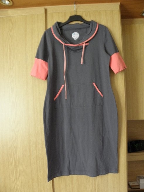 Goedkope sportieve grijs katoenen stretch jurk ZENDEE mt L, Maat 38/40 (M), Ophalen of Verzenden, Knielengte, Gedragen