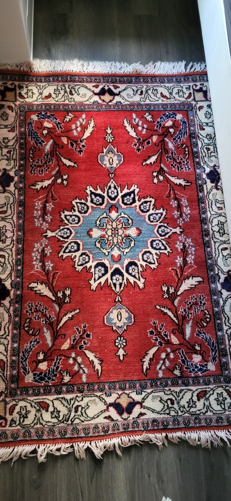 handgeknoopte Perzische tapijt, Gebruikt, 100 tot 150 cm, Blauw, 200 cm of meer