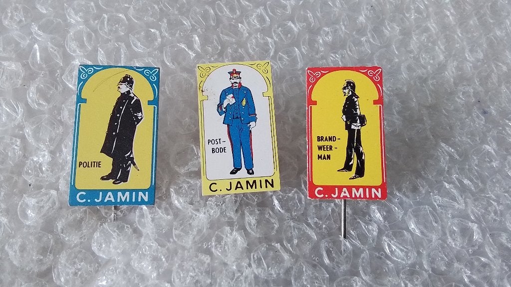 3 verschillende speldjes jamin, Verzamelen, Speldjes, Pins en Buttons, Ophalen of Verzenden, Zo goed als nieuw, Overige onderwerpen