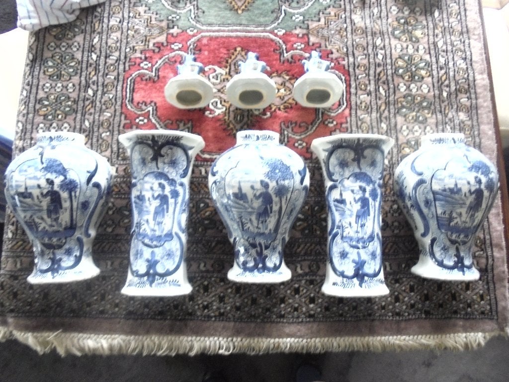 antiek delfts aardewerk 5 delig kaststel, Antiek en Kunst, Ophalen of Verzenden