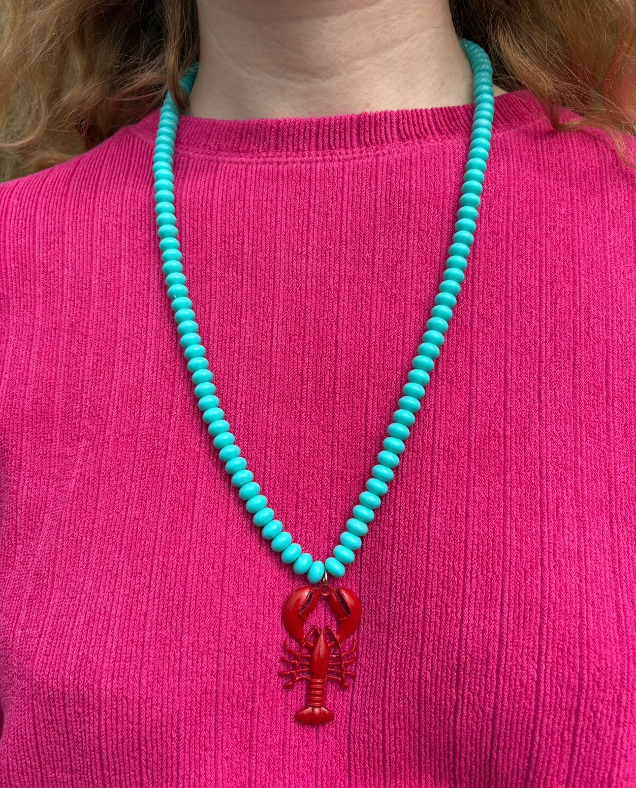 Blauw Turquoise Gekleurde Kralen Ketting Met Kreeft Nieuw, Ophalen of Verzenden, Nieuw, Blauw, Overige materialen