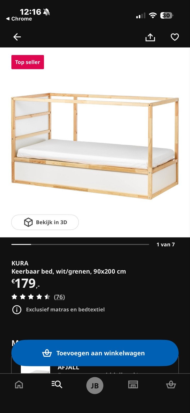 IKEA KURA omkeerbaar bed, GROENE KLEUR 90x200 cm, Ophalen, Gebruikt, Eenpersoons, Minder dan 160 cm