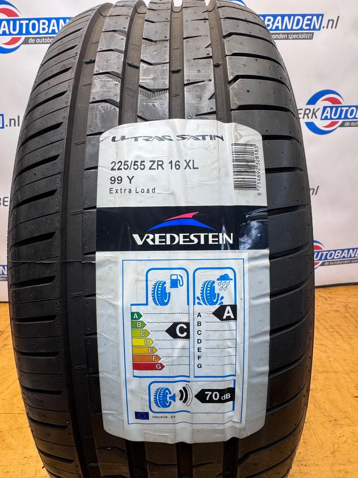 4x Vredestein Ultrac Satin XL (DEMO) 225/55 R16 99Y 225/55/1, Gebruikt, -, Ophalen of Verzenden, Band(en)