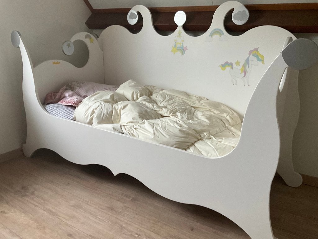 prinssenbed met spiegel, Ophalen, Gebruikt, 100 tot 150 cm, Rechthoekig