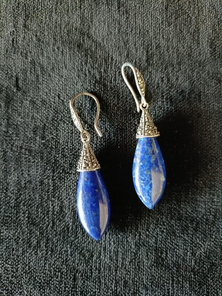 Zilveren 925 Markasiet Lapis Lazuli Oorbellen, Ophalen of Verzenden, Nieuw, Blauw, Zilver