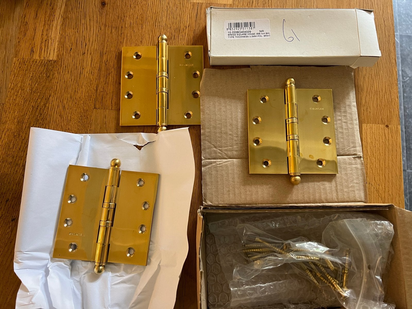 Nieuwe Weijntjes messing scharnieren (3 stuks), Doe-het-zelf en Verbouw, Hang- en Sluitwerk, Ophalen of Verzenden, Nieuw, Koper of Messing