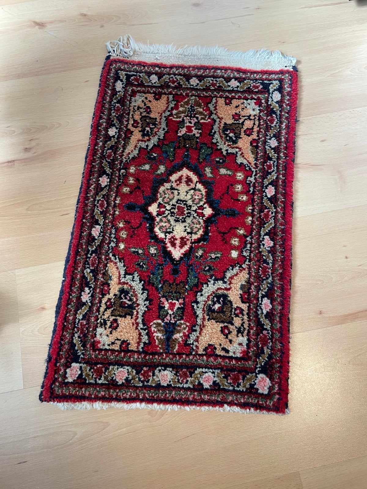 Handgeknoopt Perzisch kleedje - Rood met floraal motief, Ophalen, Minder dan 50 cm, Gebruikt, 50 tot 100 cm