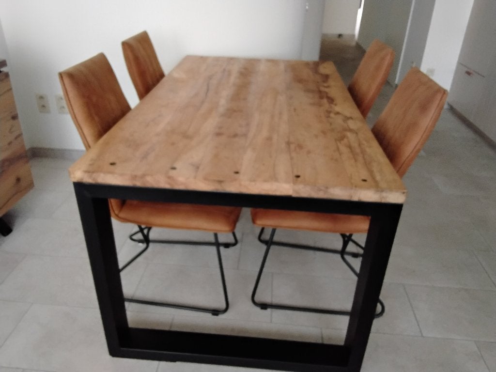 Tafel en 4 stoelen, Ophalen, Gebruikt, Teakhout, 50 tot 100 cm