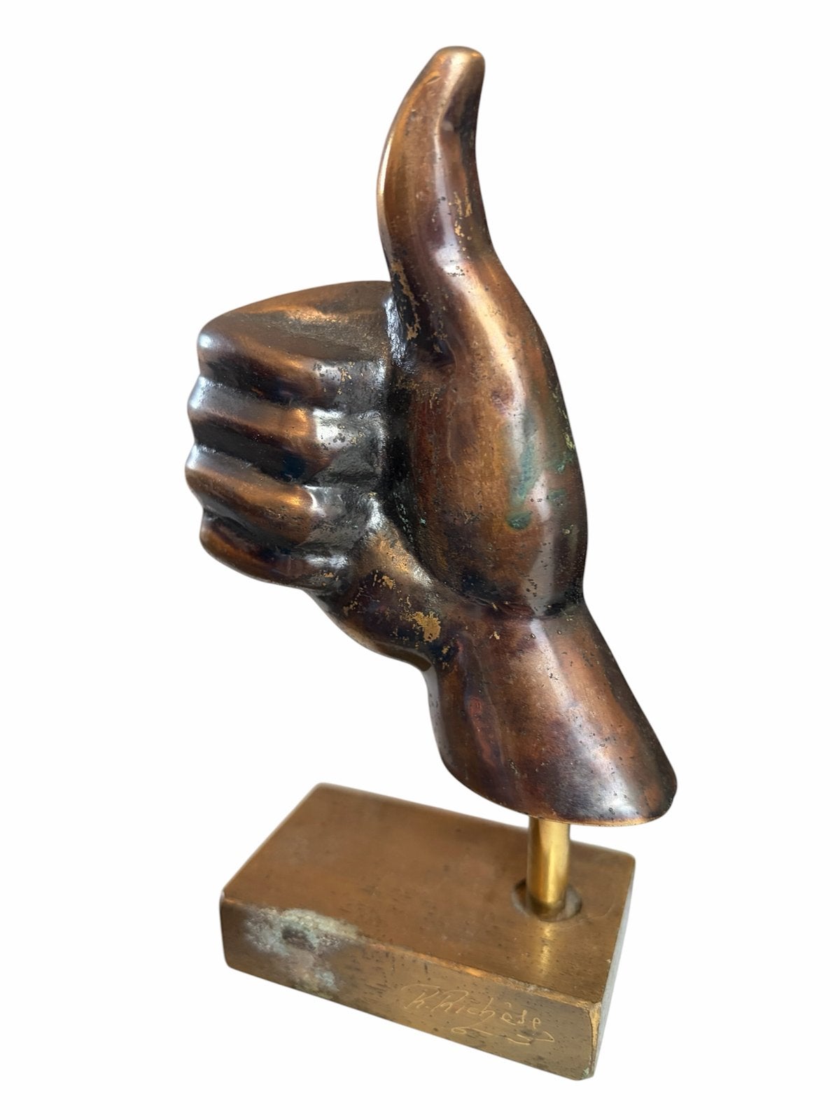 Gesigneerd Bronzen 'Thumbs Up' Beeld, Overige onderwerpen, Minder dan 20 cm, Ophalen of Verzenden, Brons