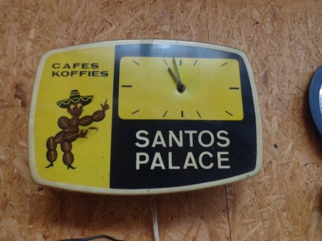 vintage lichtreclame Santos koffie jaren '50, Verzenden, Gebruikt, Lichtbak of (neon) lamp