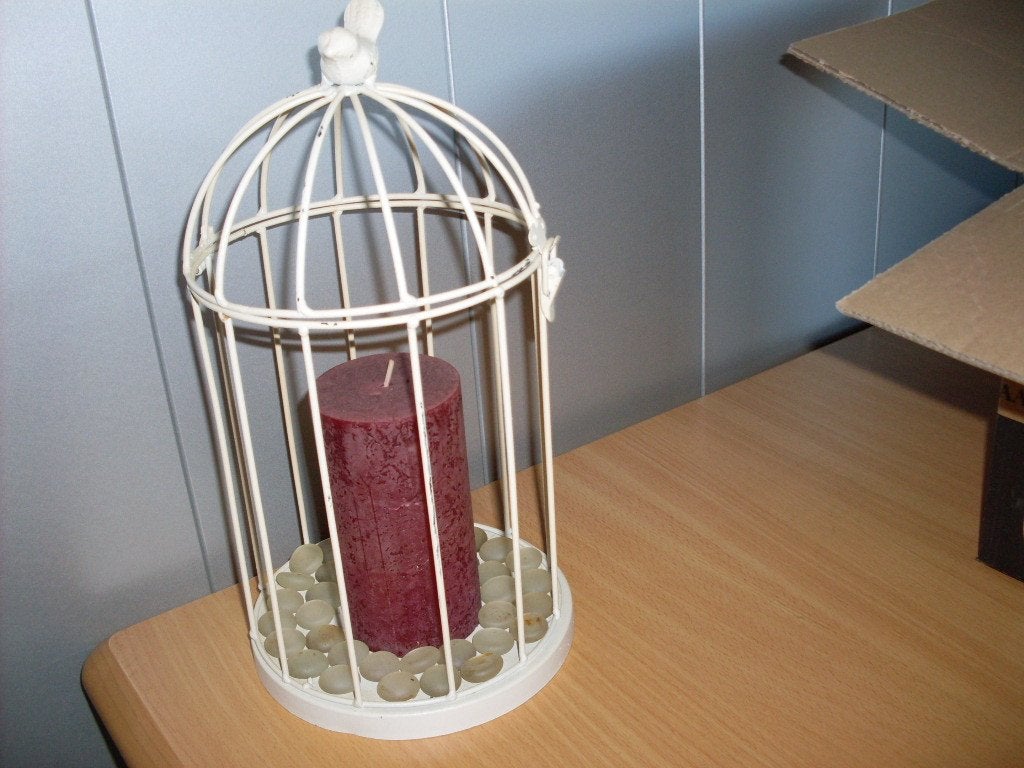 decoratie vogelkooi met kaars en siersteentjes, Ophalen, Zo goed als nieuw
