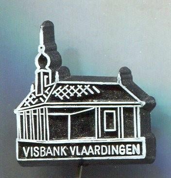 Visbank Vlaardingen wit op zwart plastic speldje ( W_179 ), Verzenden, Nieuw, Stad of Land, Speldje of Pin