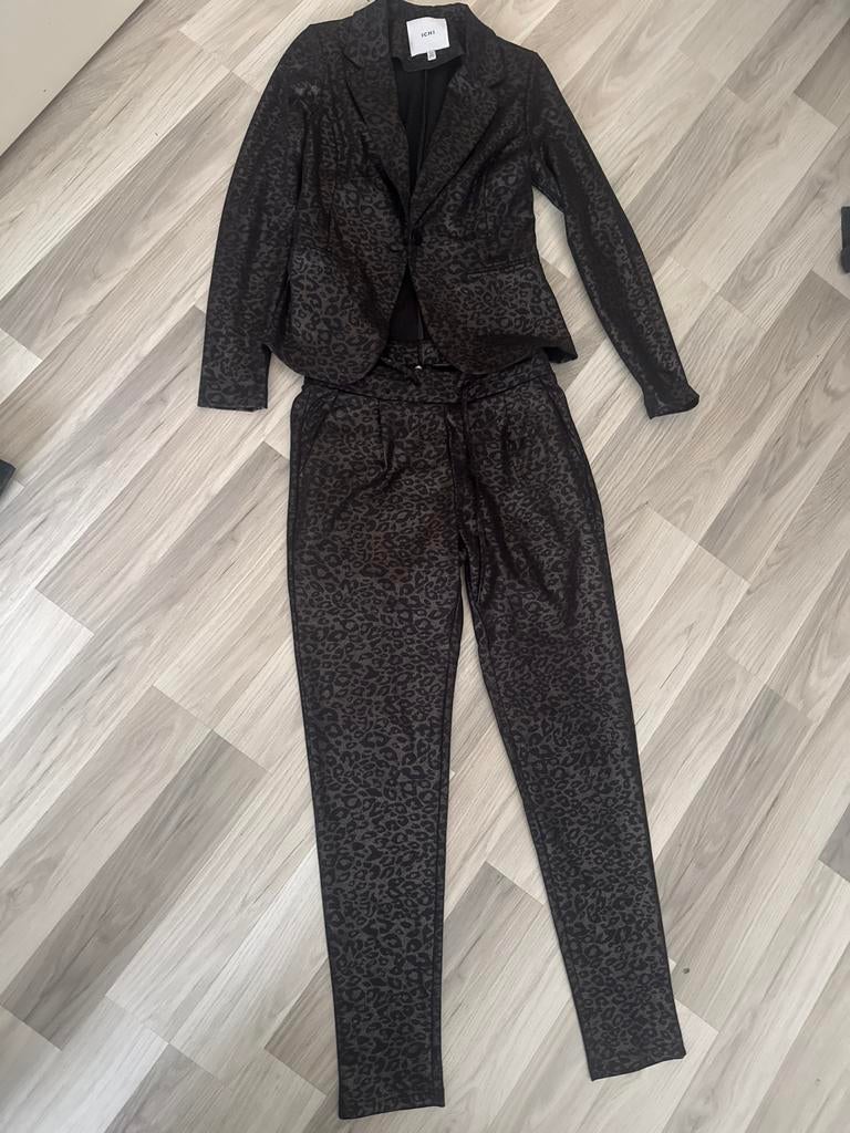 Chique ICHI pak met luipaardprint - Jasje & Broek, Kleding | Dames, Jasjes, Kostuums en Pakken, Kostuum of Pak, Zwart, Ophalen of Verzenden