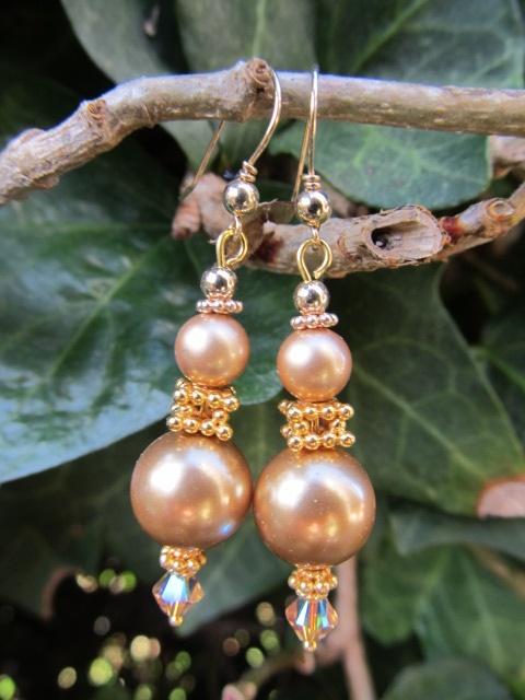 Oorbellen Marlijne swarovski parels-kristal goud, Hangers, Nieuw, Goud, Goud