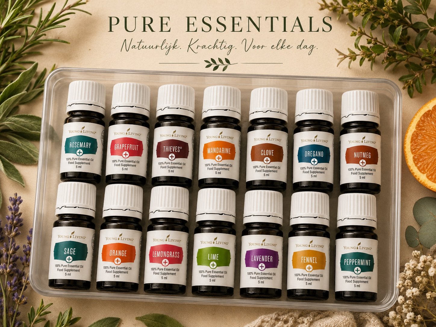 Young Living olie 14x Thieves rosemary orange salie enz, Ophalen of Verzenden, Nieuw, Aroma