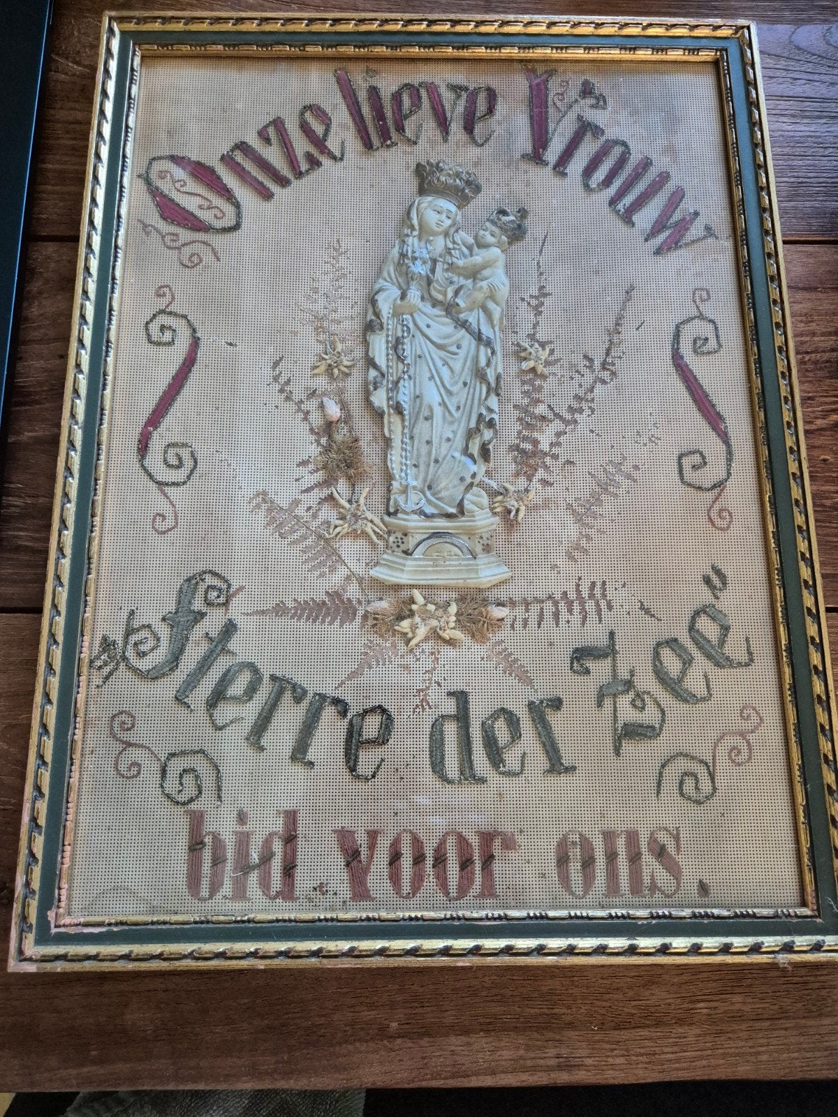 Antiek borduurwerk 'Onze Lieve Vrouw Sterre der Zee', Antiek en Kunst, Ophalen of Verzenden