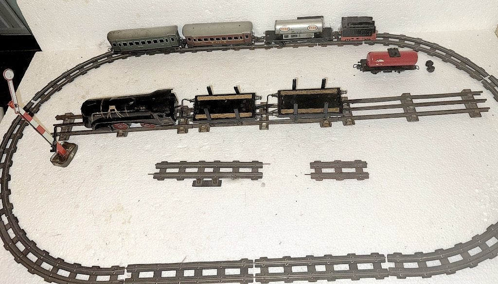 Vintage modeltrein set met locomotief en wagons-1930-1940, Ophalen of Verzenden